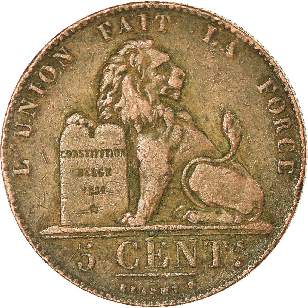 Coin, Belgium, Leopold I, 5 Centimes, 1855, VF(30-35), Copper, KM:5.1
