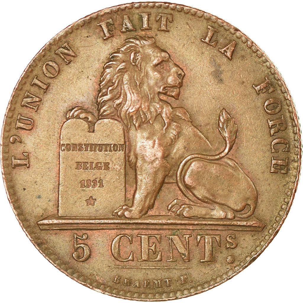 Moneda, Bélgica, Leopold I, 5 Centimes, 1857, MBC, Cobre, KM:5.1