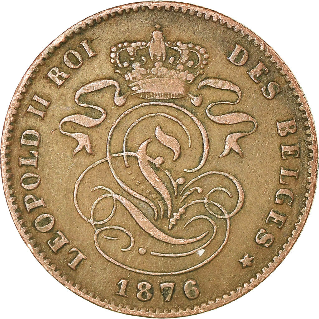 Coin, Belgium, Leopold II, 2 Centimes, 1876, EF(40-45), Copper, KM:35.1