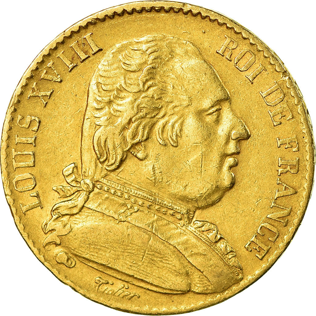Coin, France, Louis XVIII, 20 Francs, 1814, Paris, EF(40-45), Gold, KM 706.1