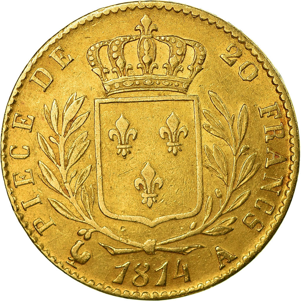 Coin, France, Louis XVIII, 20 Francs, 1814, Paris, EF(40-45), Gold, KM 706.1