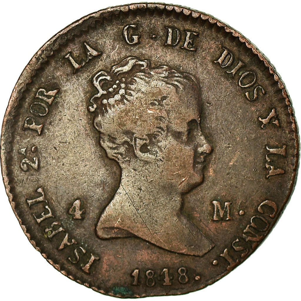 Münze, Spanien, Isabel II, 4 maravedis, 1848, Segovia, SS, Kupfer, KM:530.3