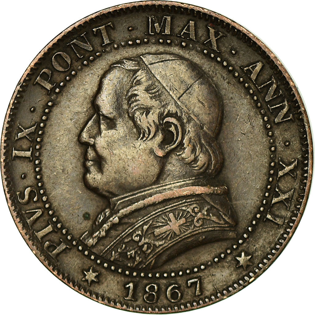 Munten, Italiaanse staten, PAPAL STATES, Pius IX, Soldo, 1867, Rome, ZF+