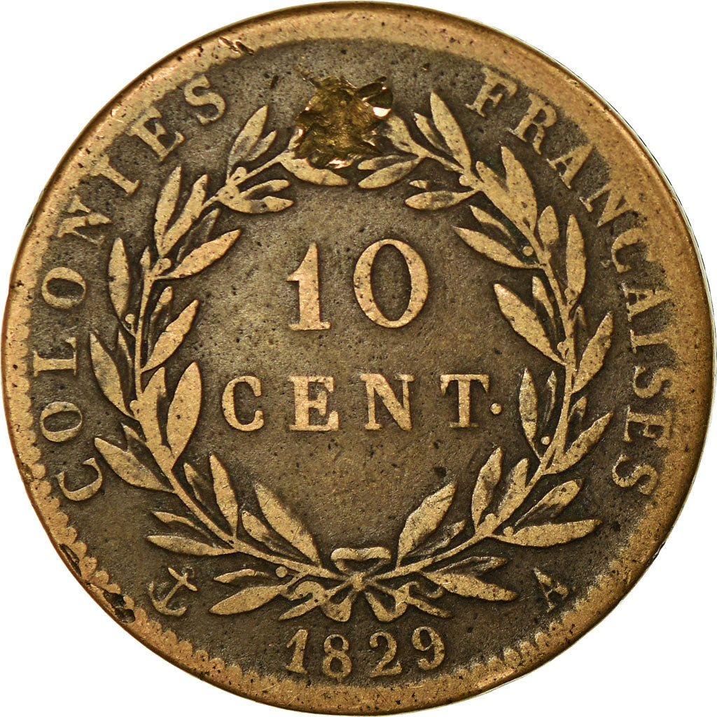 Coin, FRENCH COLONIES, Charles X, 10 Centimes, 1829, Paris, EF(40-45), Bronze