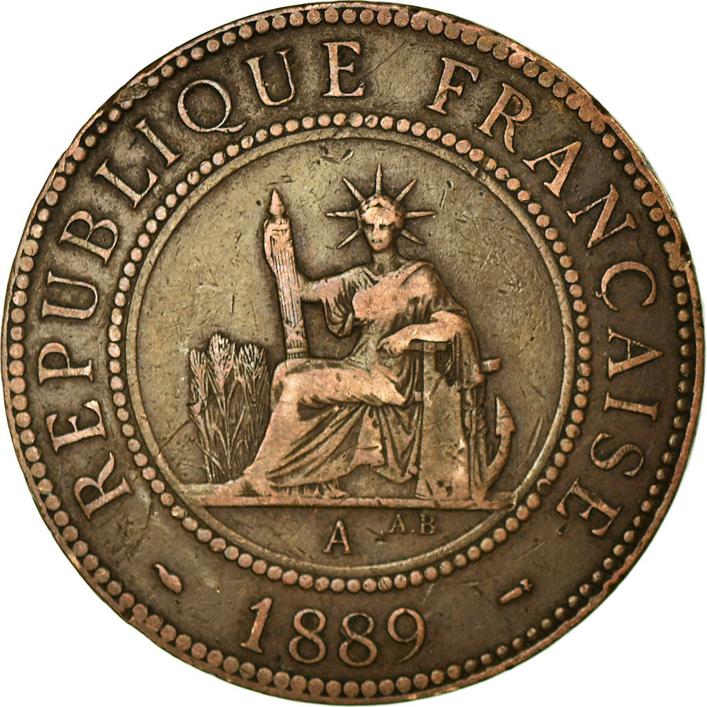 Moneta, INDOCINA FRANCESE, Cent, 1889, Paris, MB+, Bronzo, KM:1, Lecompte:41