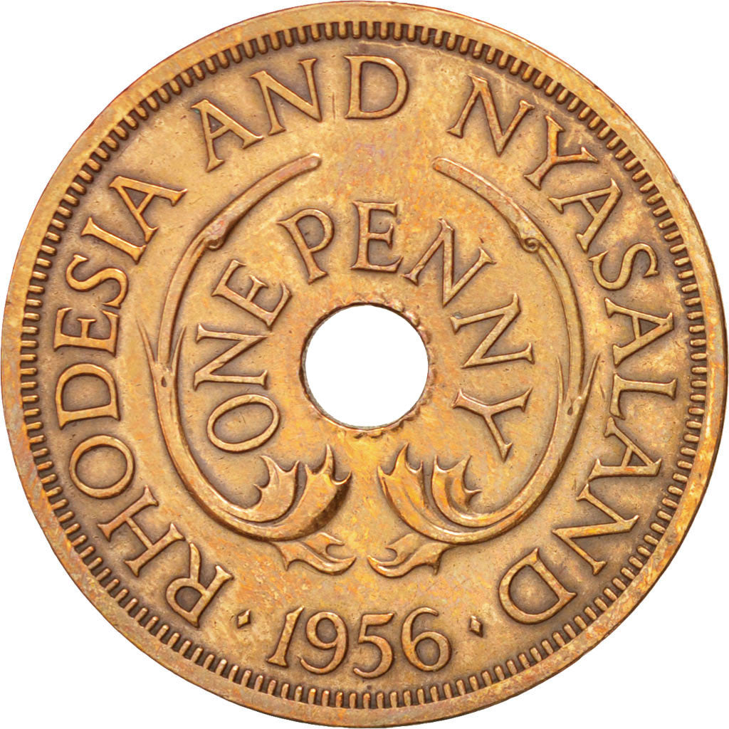 RHODESIA AND NYASALAND, Penny, 1956, British Royal Mint, KM #2, EF(40-45),...
