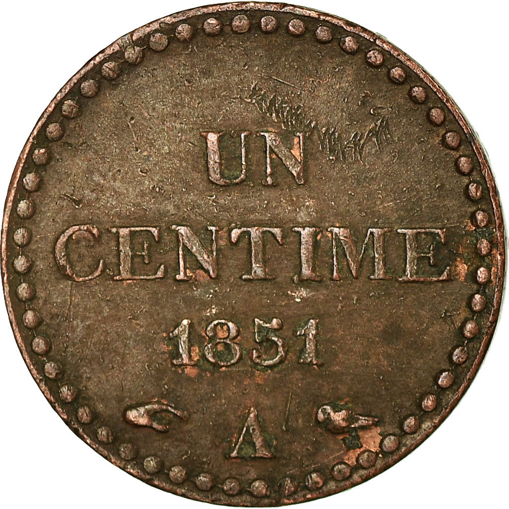 Moneda, Francia, Dupré, Centime, 1851, Paris, MBC, Bronce, KM:754, Gadoury:84