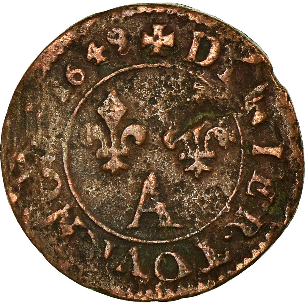 Moneta, Francia, Louis XIV, Denier tournois, 1649, Paris, MB