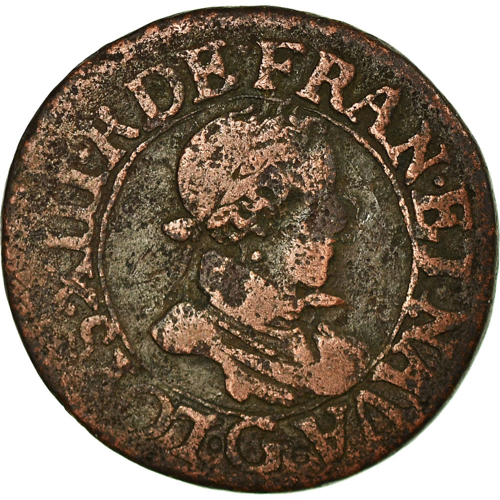 Monnaie, France, Louis XIII, Double tournois, buste enfantin, 1619, Poitiers,TB+