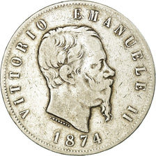 Coin, Italy, Vittorio Emanuele II, 5 Lire, 1874, Milan, VF(20-25), Silver,KM 8.3