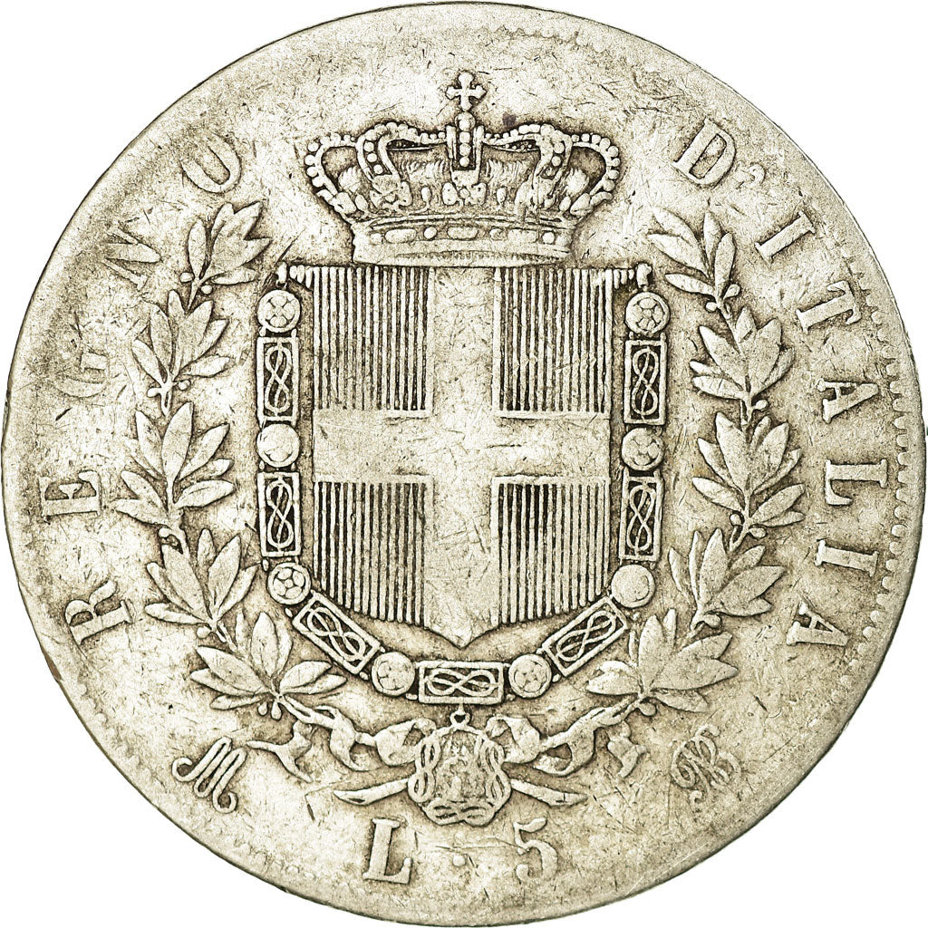 Coin, Italy, Vittorio Emanuele II, 5 Lire, 1874, Milan, VF(20-25), Silver,KM 8.3