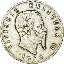 Coin, Italy, Vittorio Emanuele II, 5 Lire, 1875, Milan, VF(30-35), Silver,KM 8.3