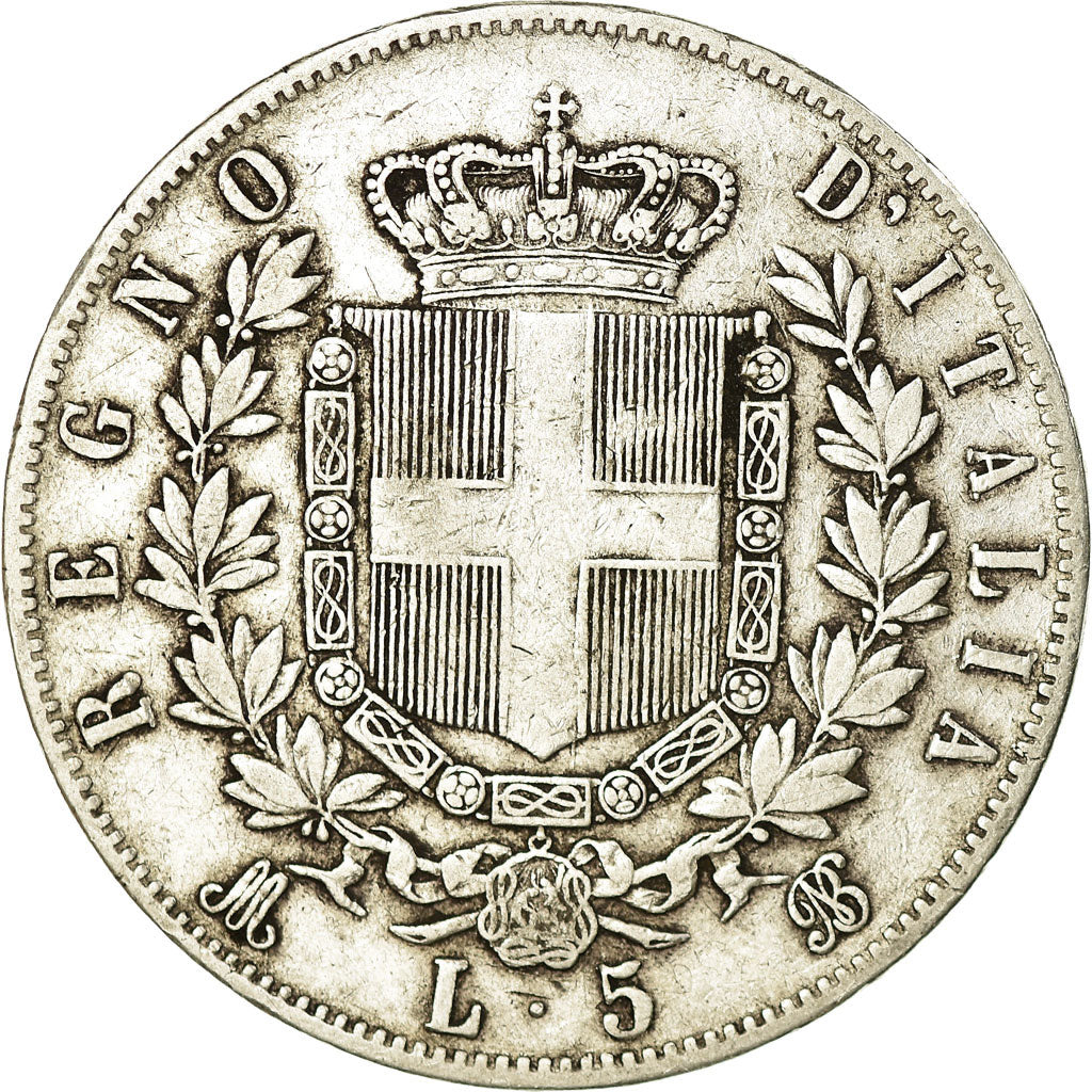 Coin, Italy, Vittorio Emanuele II, 5 Lire, 1875, Milan, VF(30-35), Silver,KM 8.3