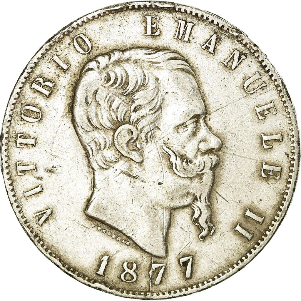Monnaie, Italie, Vittorio Emanuele II, 5 Lire, 1877, Rome, TB+, Argent, KM:8.4