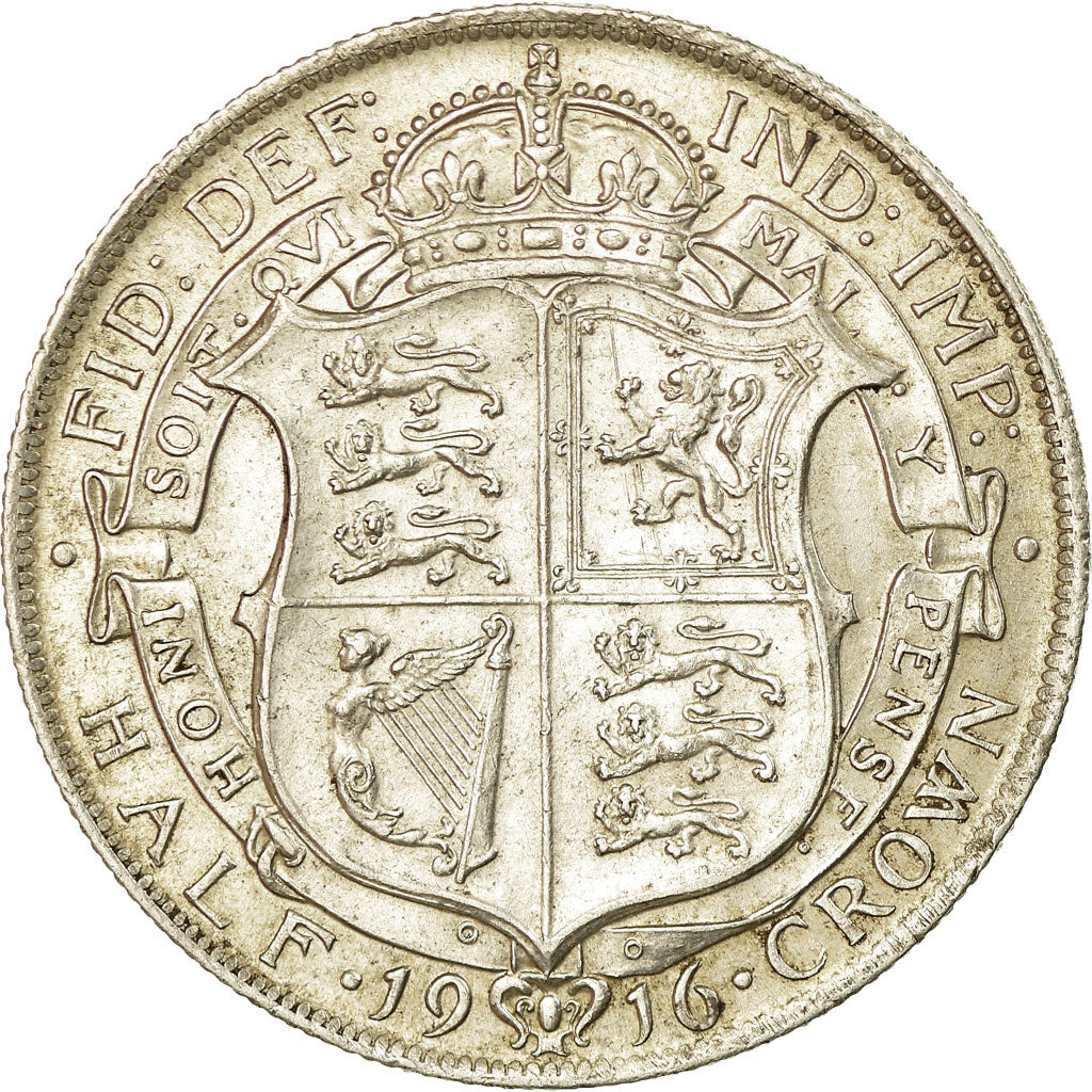 Coin, Great Britain, George V, 1/2 Crown, 1916, AU(50-53), Silver, KM:818.1