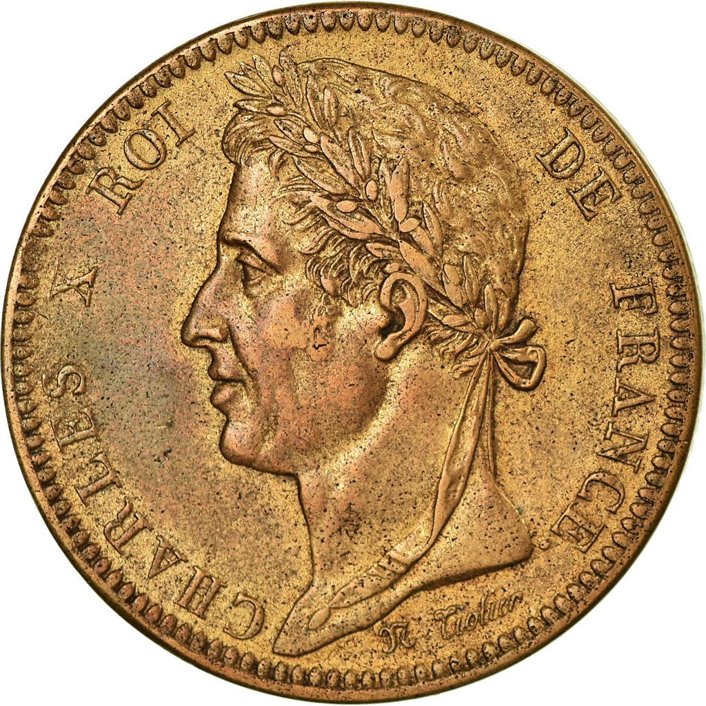 Coin, FRENCH COLONIES, Charles X, 10 Centimes, 1825, Paris, AU(50-53), Bronze