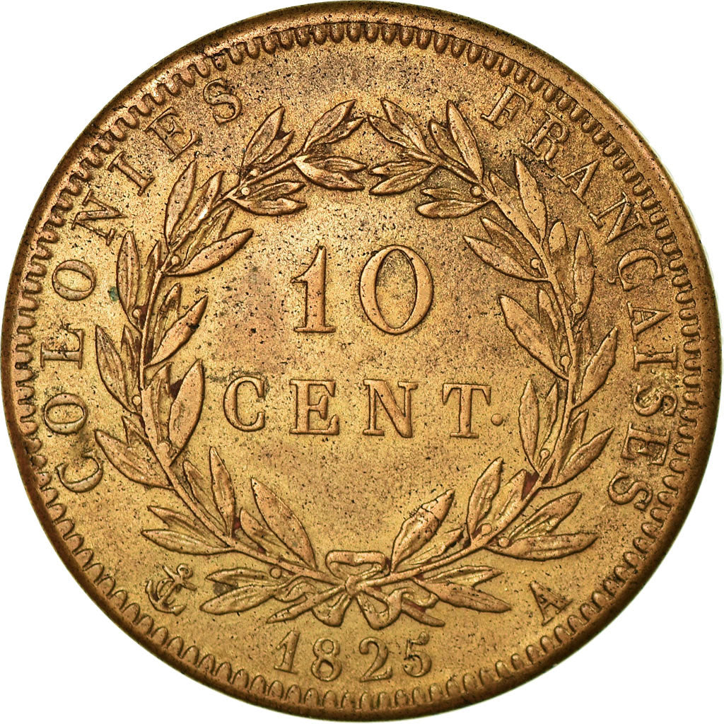 Coin, FRENCH COLONIES, Charles X, 10 Centimes, 1825, Paris, AU(50-53), Bronze