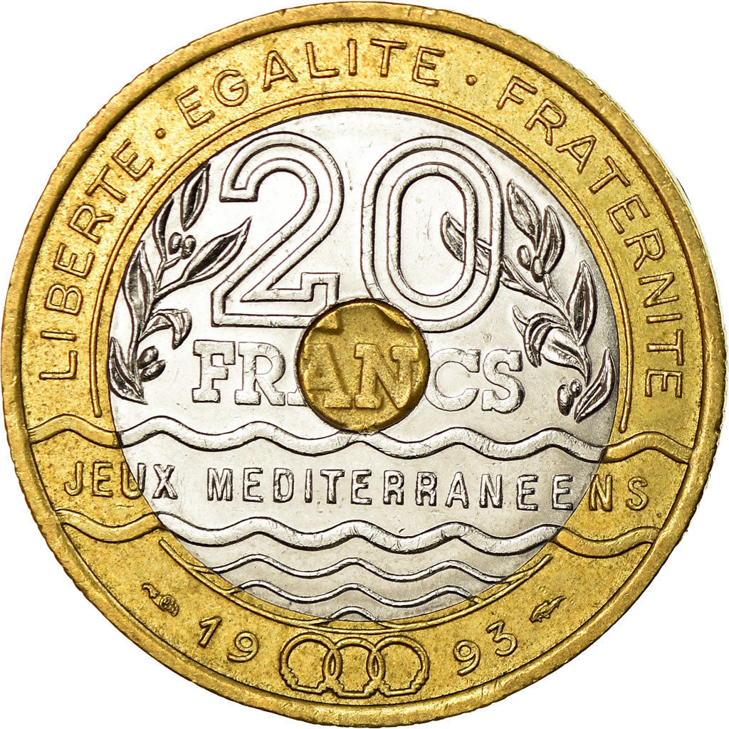 Munten, Frankrijk, Jeux Méditerranéens, 20 Francs, 1993, ZF, Tri-Metallic