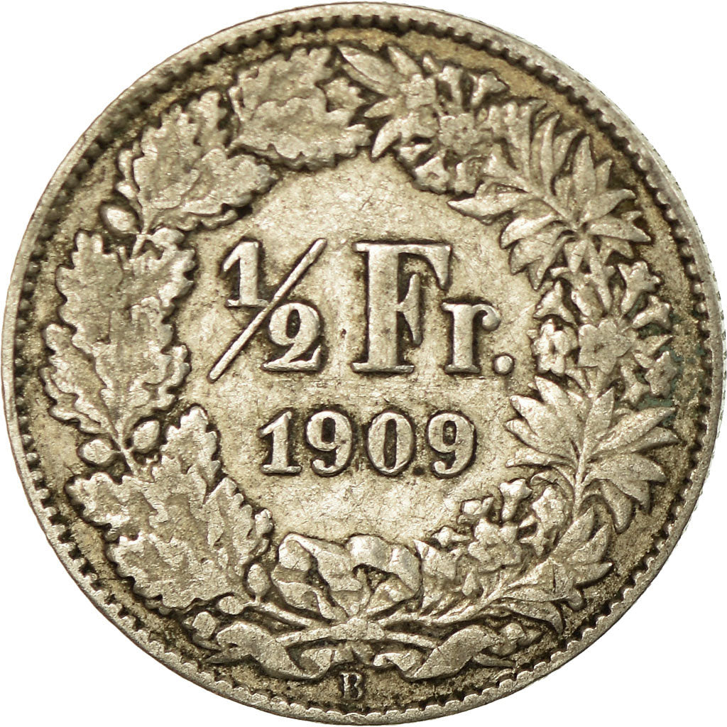 Coin, Switzerland, 1/2 Franc, 1909, Bern, EF(40-45), Silver, KM:23