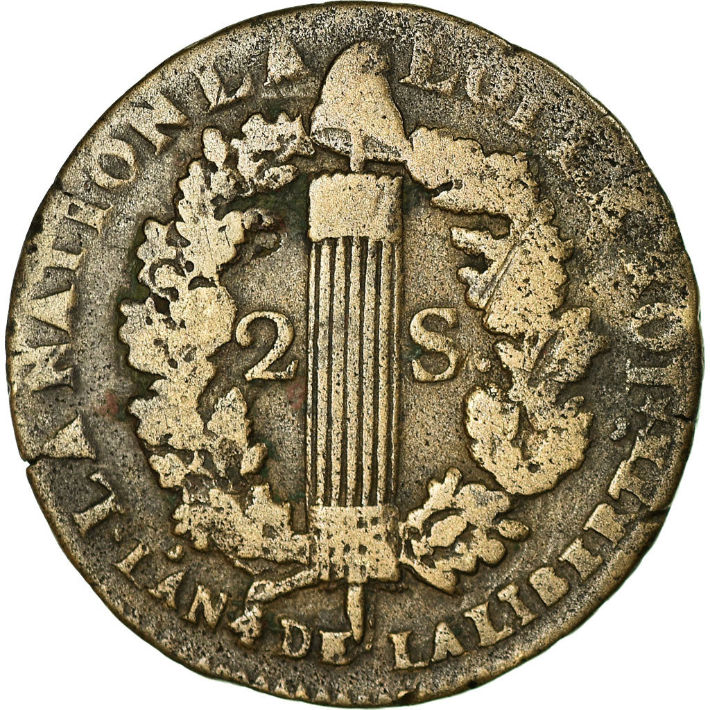 Moneta, Francja, 2 sols françois, 2 Sols, 1792, Orléans, VF(20-25), Bronze