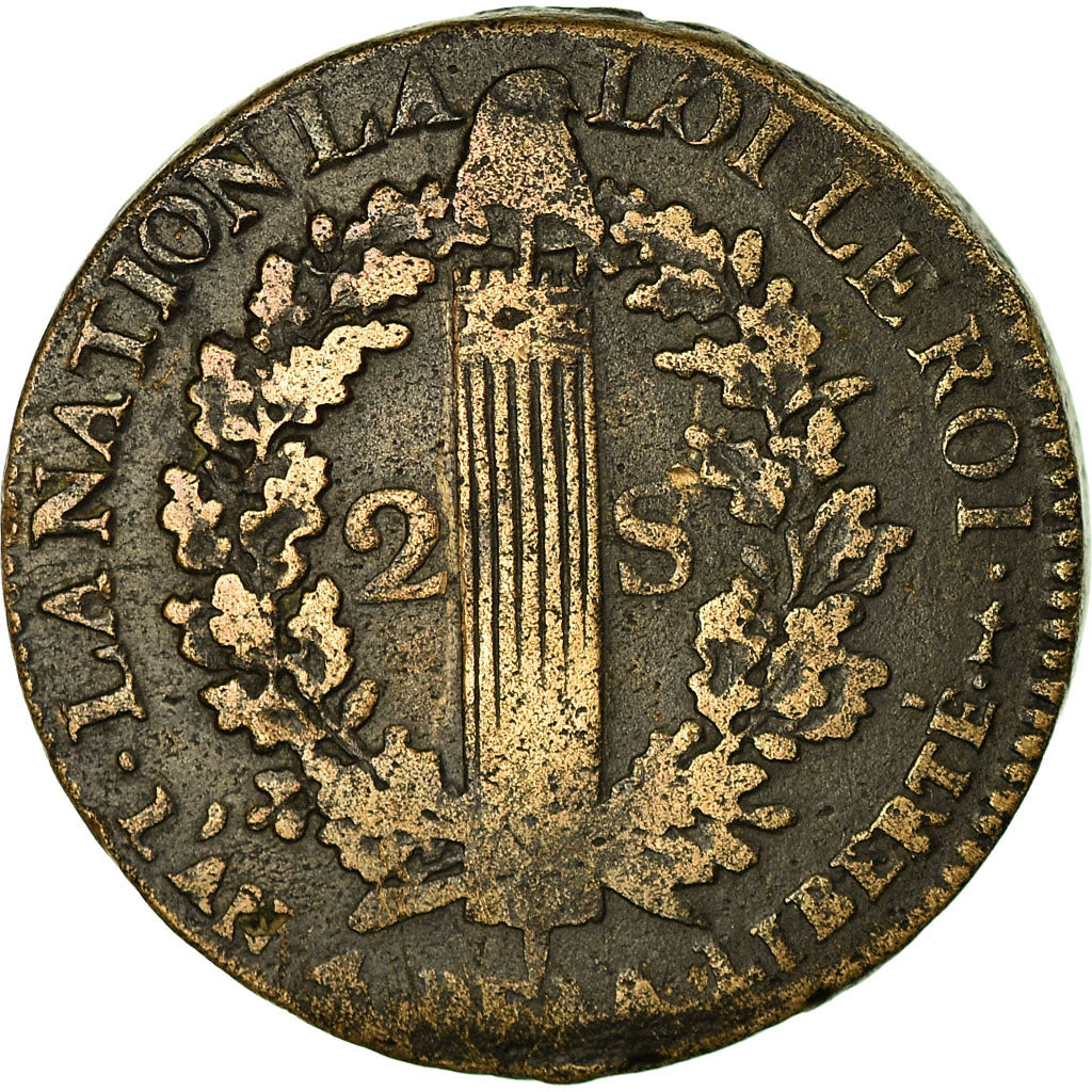Munten, Frankrijk, 2 sols françois, 1792, Metz, FR+, Bronze, KM:603.2