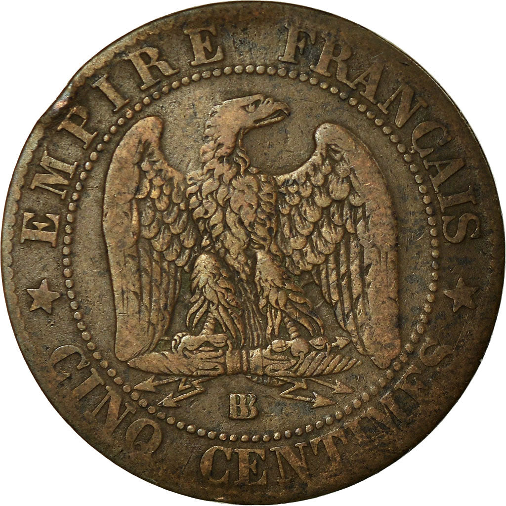 Moneta, Francia, Napoleon III, 5 Centimes, 1863, Strasbourg, MB+