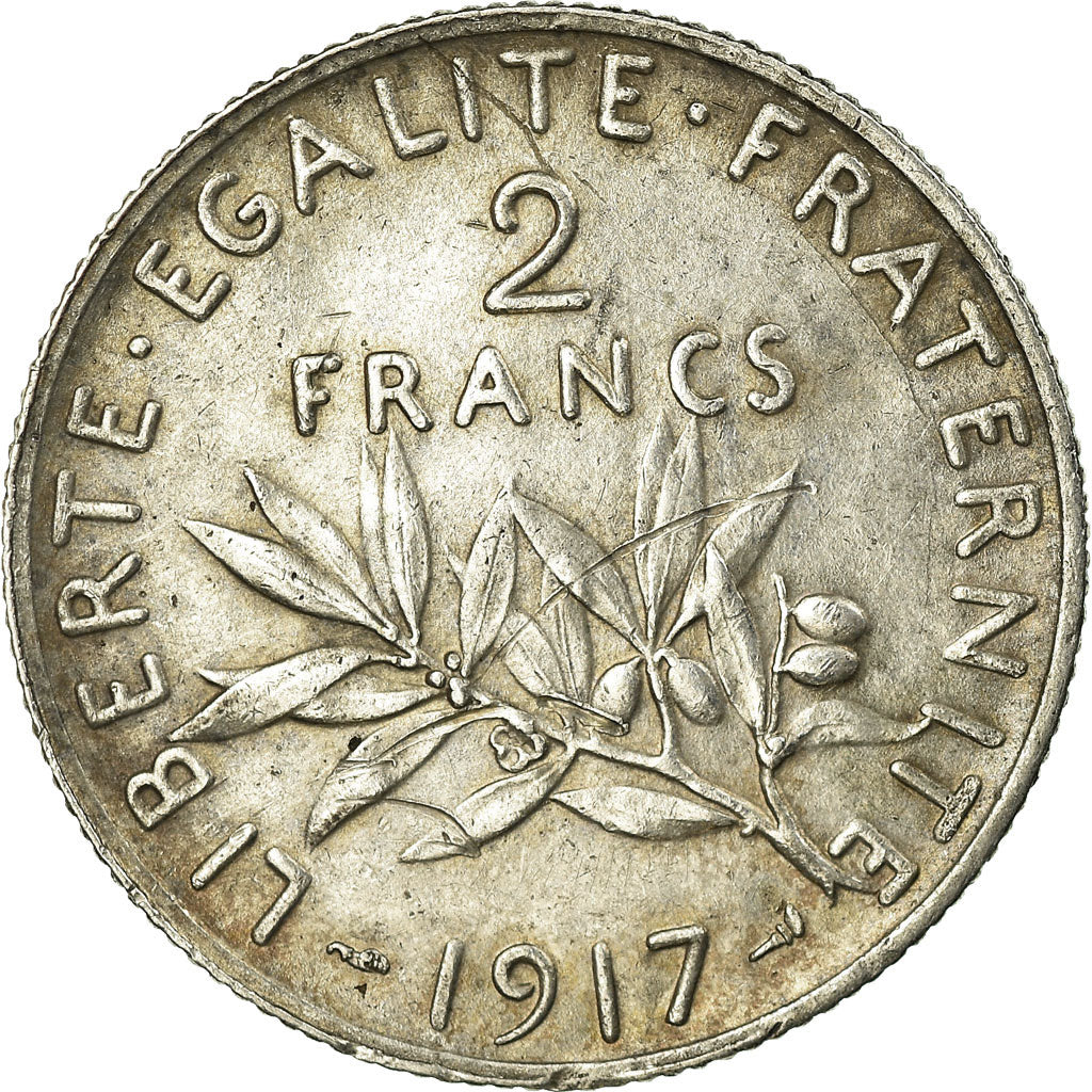 Coin, France, Semeuse, 2 Francs, 1917, Paris, EF(40-45), Silver, KM:845.1
