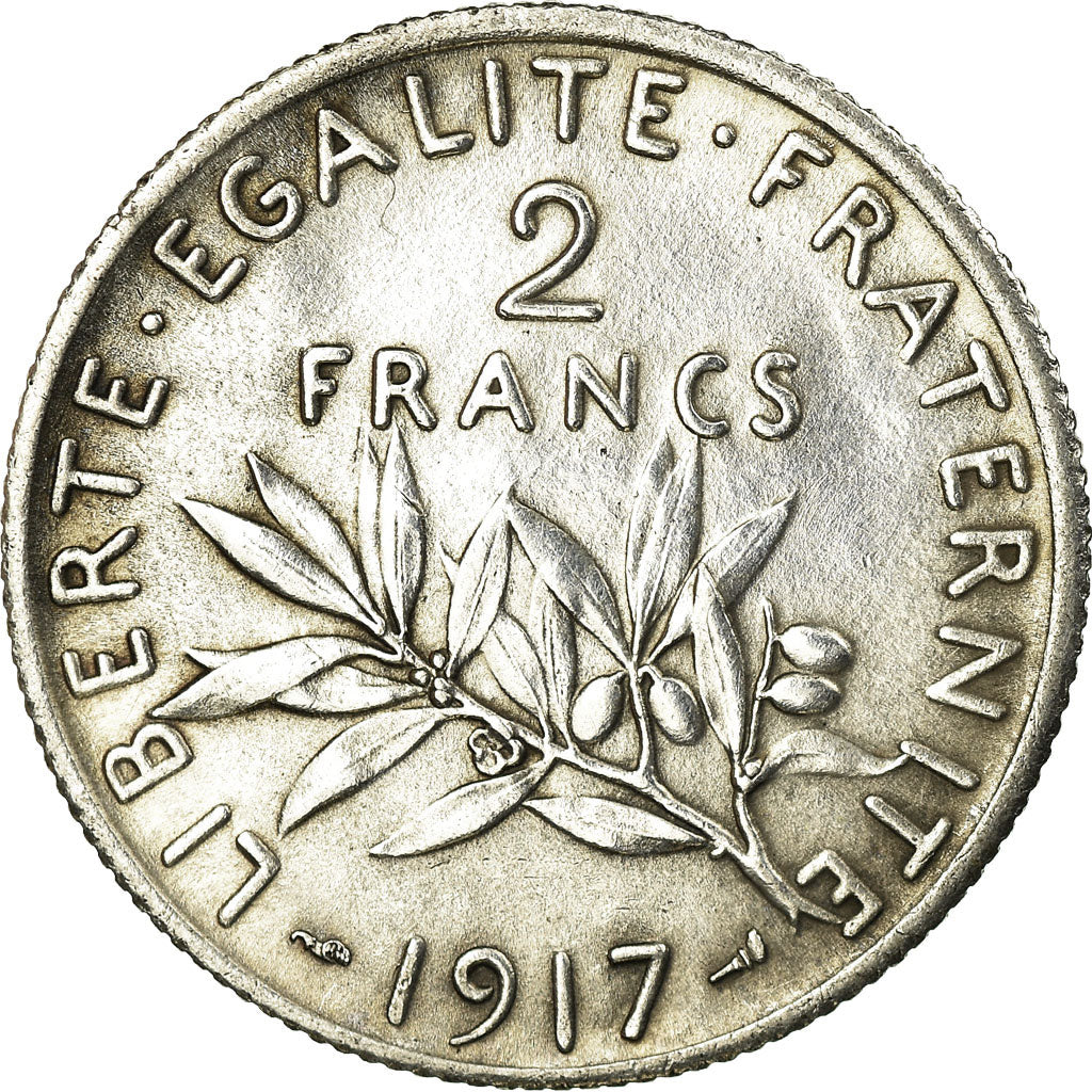 Coin, France, Semeuse, 2 Francs, 1917, Paris, AU(50-53), Silver, KM:845.1