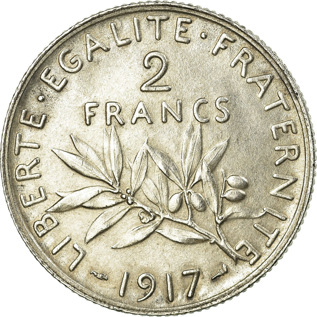 Coin, France, Semeuse, 2 Francs, 1917, Paris, AU(50-53), Silver, KM:845.1