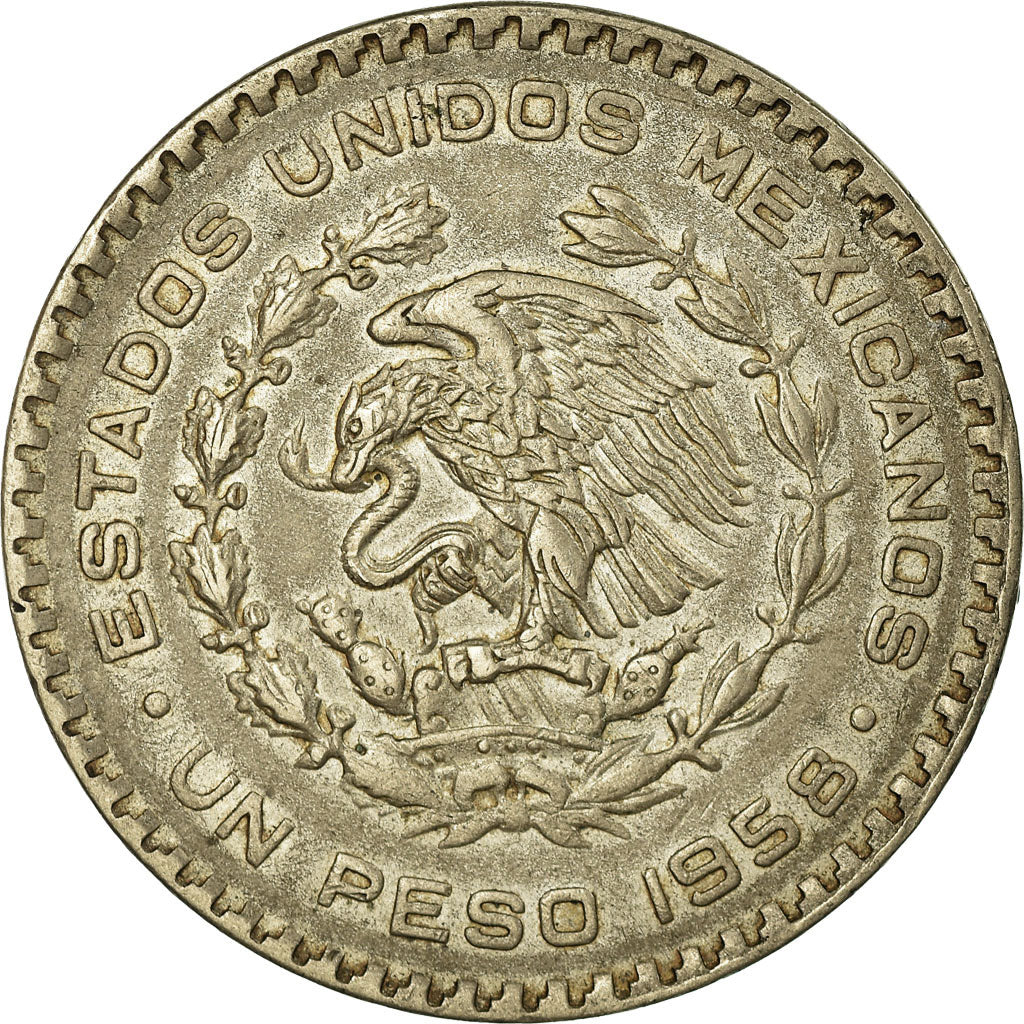 Coin, Mexico, Peso, 1958, Mexico City, AU(50-53), Silver, KM:459