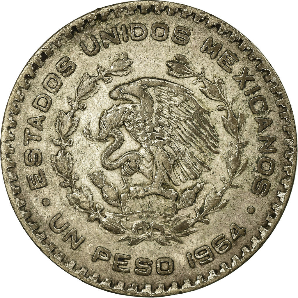 Moneda, México, Peso, 1964, Mexico City, MBC+, Plata, KM:459