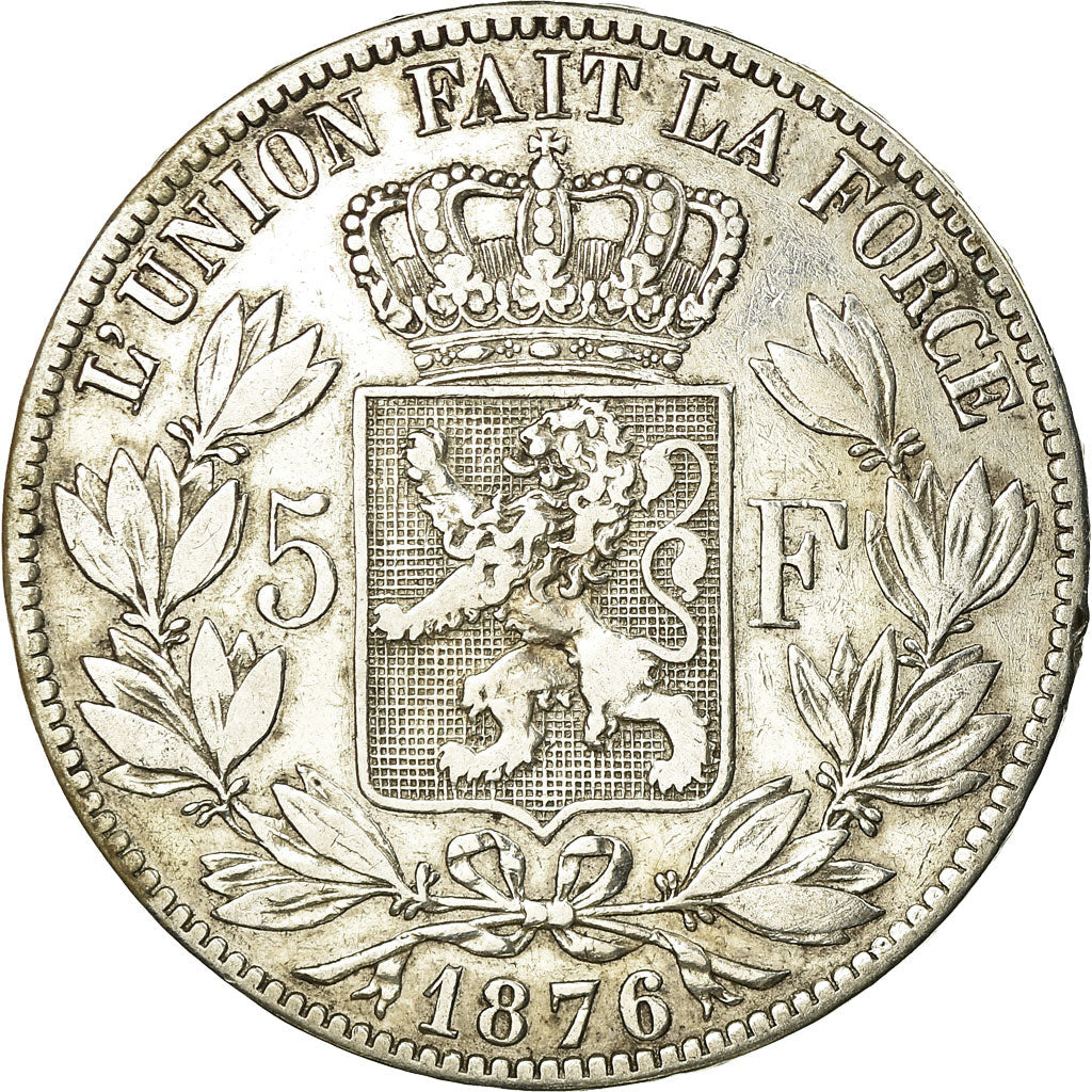Coin, Belgium, Leopold II, 5 Francs, 5 Frank, 1876, EF(40-45), Silver, KM:24