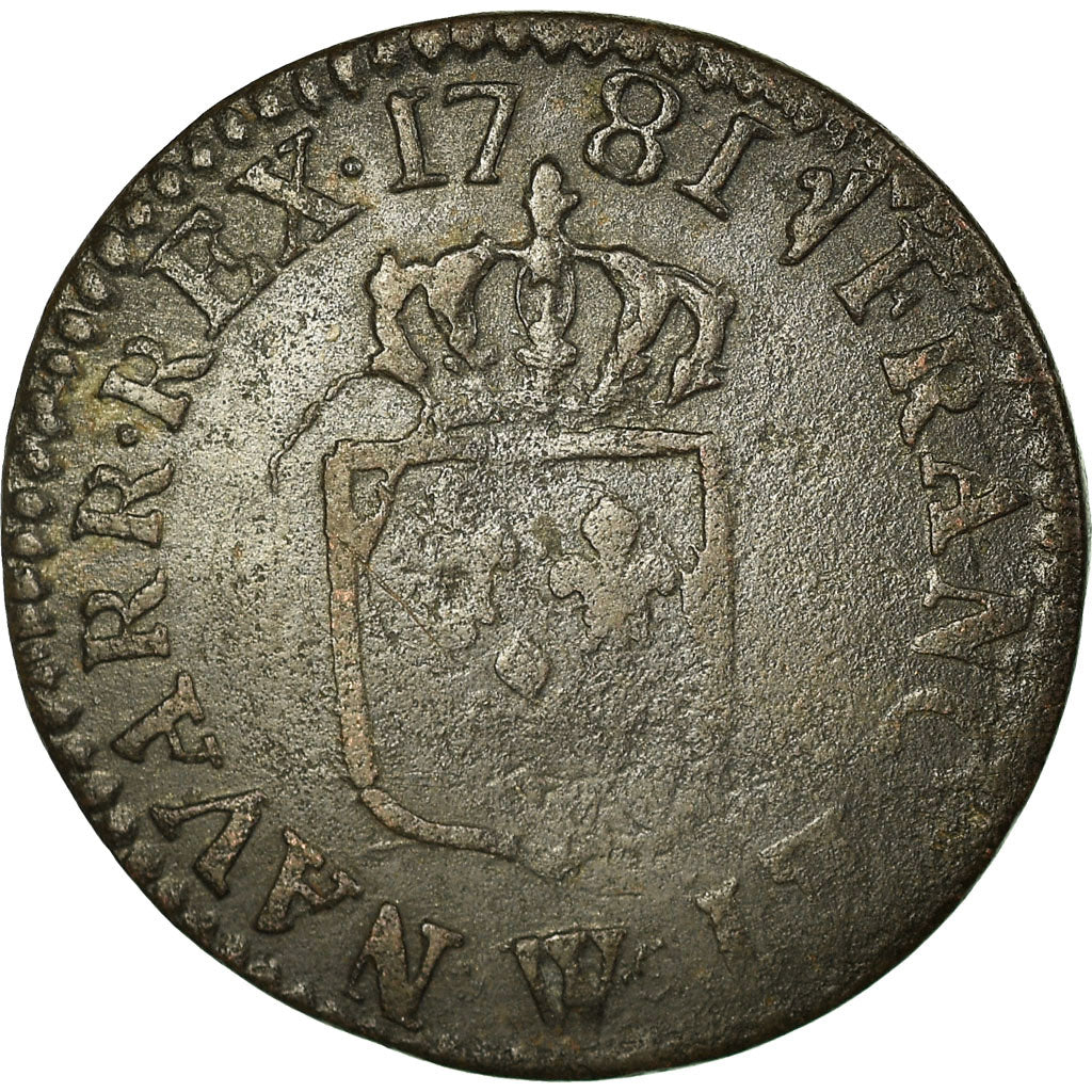 Moneda, Francia, Louis XVI, Liard, 1781, Lille, BC+, Cobre, KM:585.14