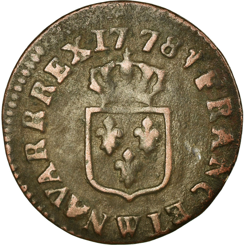 Coin, France, Louis XVI, Liard, 1778, Lille, VF(30-35), Copper, KM 585.14