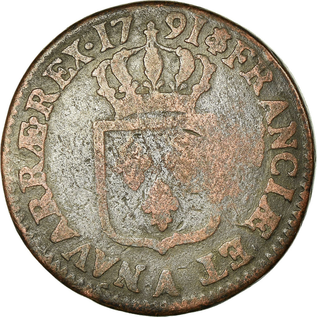 Coin, France, Louis XVI, Sol ou sou, 1791, Paris, F(12-15), Copper, KM 578.1