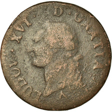 Coin, France, Louis XVI, Sol ou sou, 1791, Orléans, F(12-15), Copper, KM 578.14