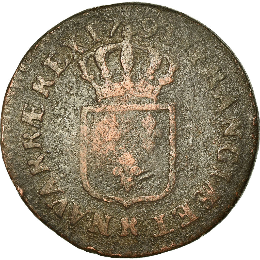 Coin, France, Louis XVI, Sol ou sou, 1791, Orléans, F(12-15), Copper, KM 578.14