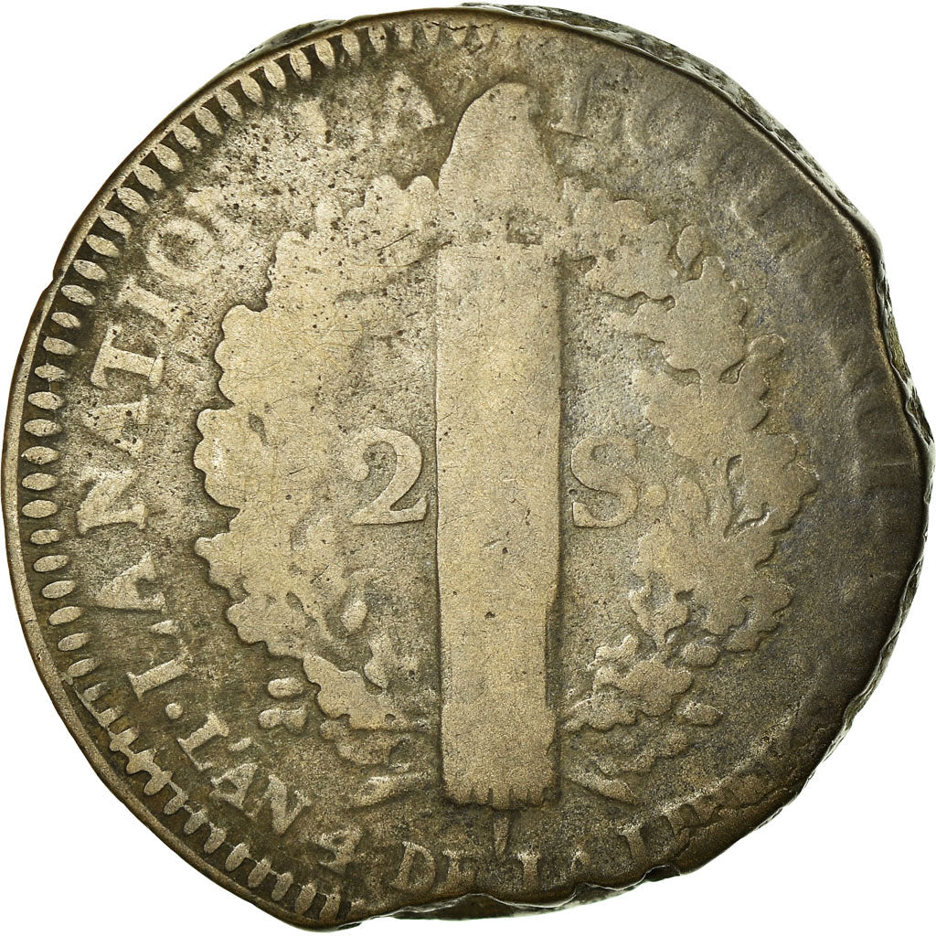 Monnaie, France, 2 sols françois, 1792, Paris, B+, Bronze, Gadoury:25