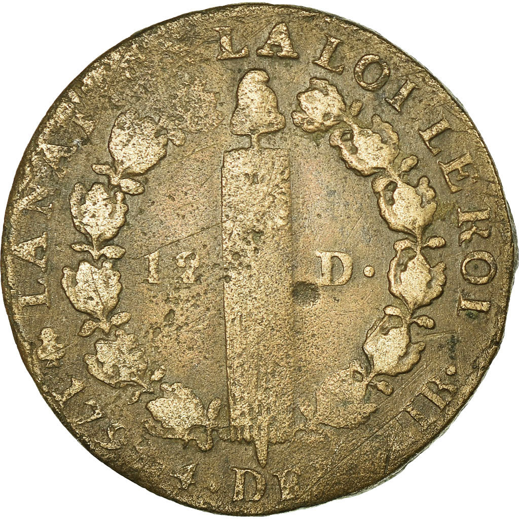 Moneda, Francia, 12 deniers françois, 1792, Paris, BC+, Bronce