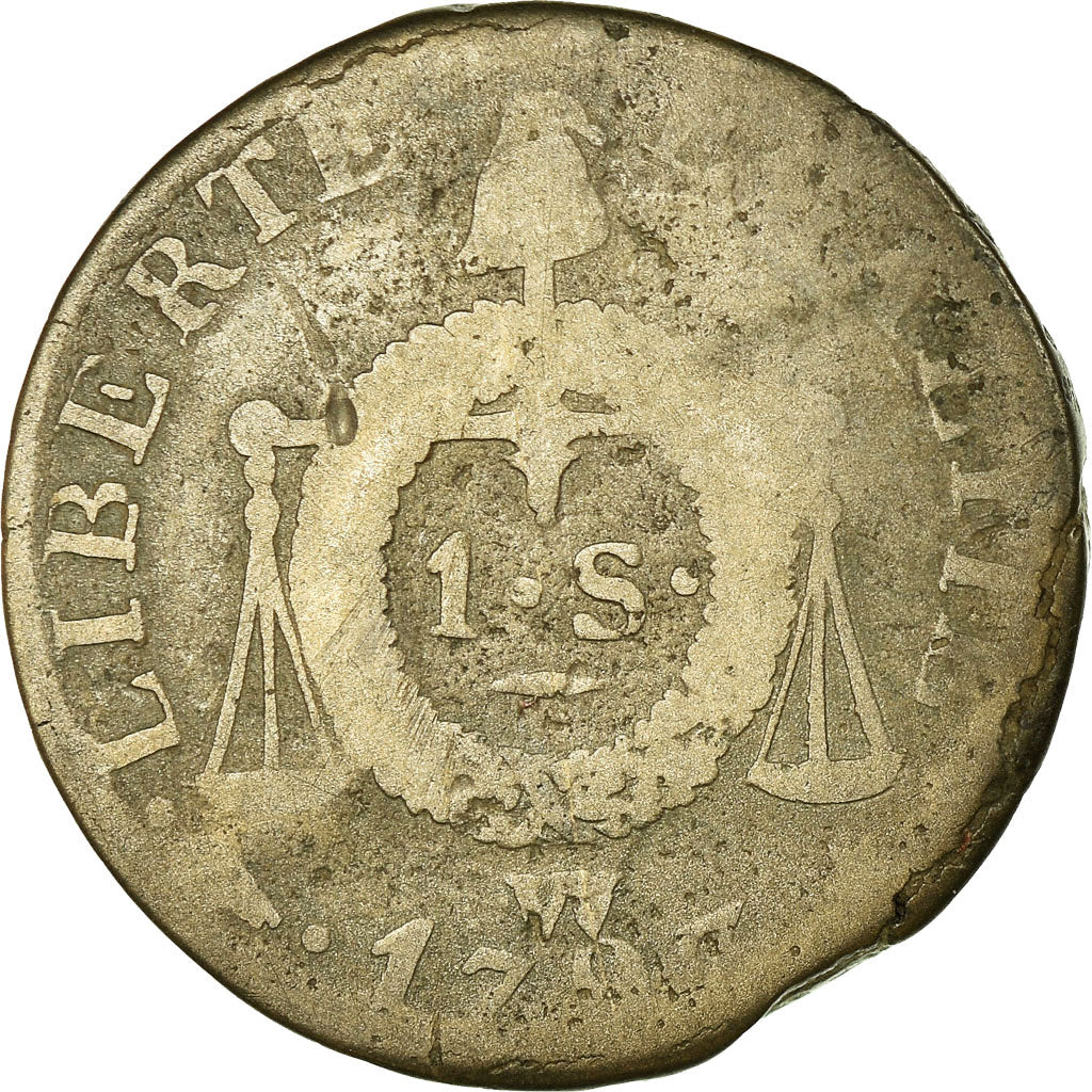 Moneta, Francja, Sol aux balances françoise, Sol, 1793, Lille, F(12-15)