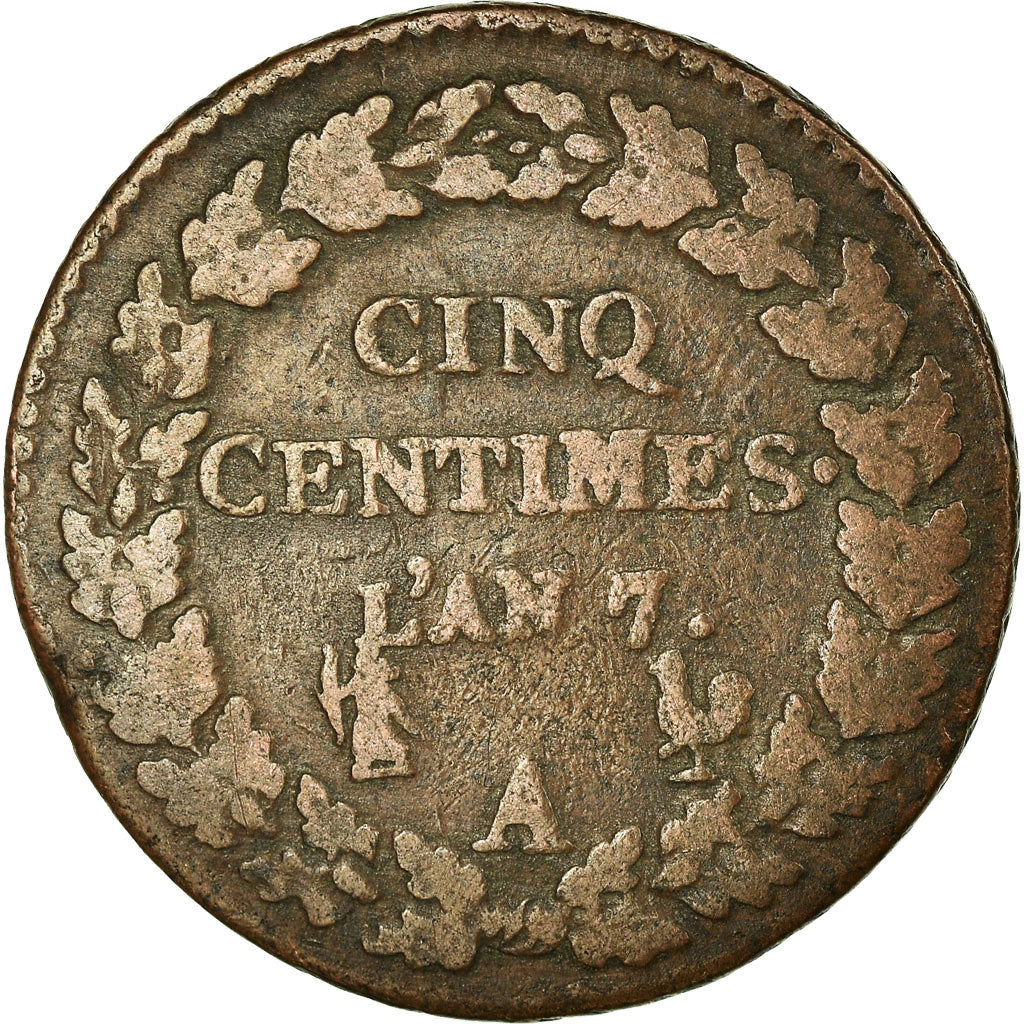 Coin, France, Dupré, 5 Centimes, AN 7, Paris, VF(20-25), Bronze, KM:640.1