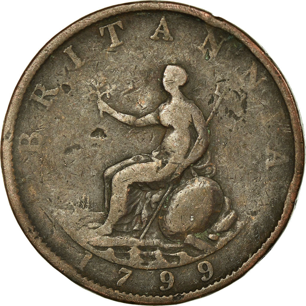 Coin, Great Britain, George III, 1/2 Penny, 1799, VF(20-25), Copper, KM:647