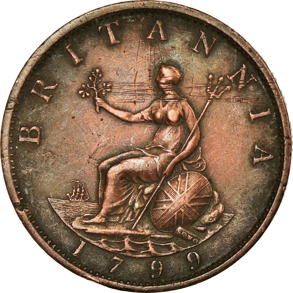 Coin, Great Britain, George III, 1/2 Penny, 1799, EF(40-45), Copper, KM:647