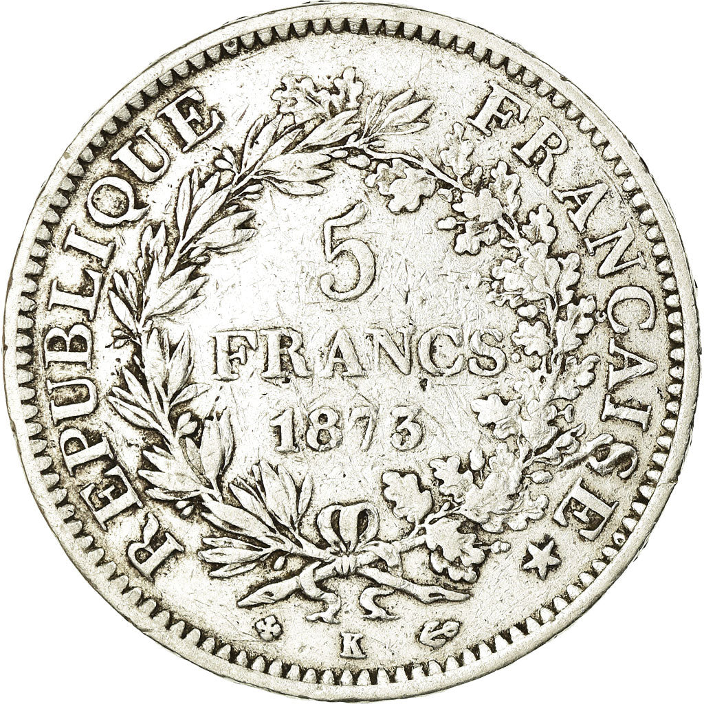 Coin, France, Hercule, 5 Francs, 1873, Bordeaux, VF(30-35), Silver, KM:820.2