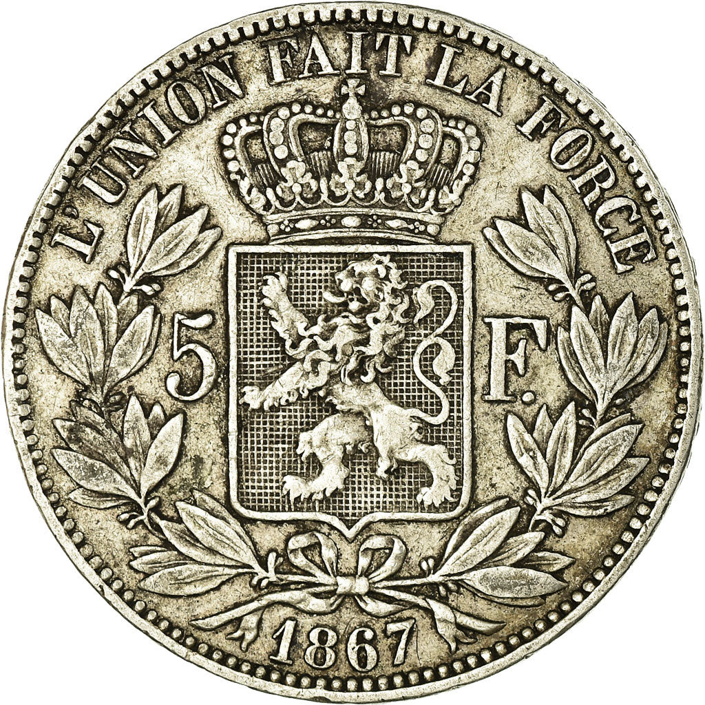 Coin, Belgium, Leopold II, 5 Francs, 5 Frank, 1867, EF(40-45), Silver, KM:24
