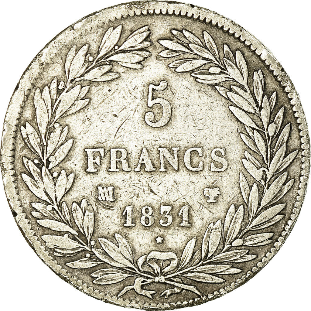 Moneta, Francia, Louis-Philippe, 5 Francs, 1831, Marseille, MB+, Argento