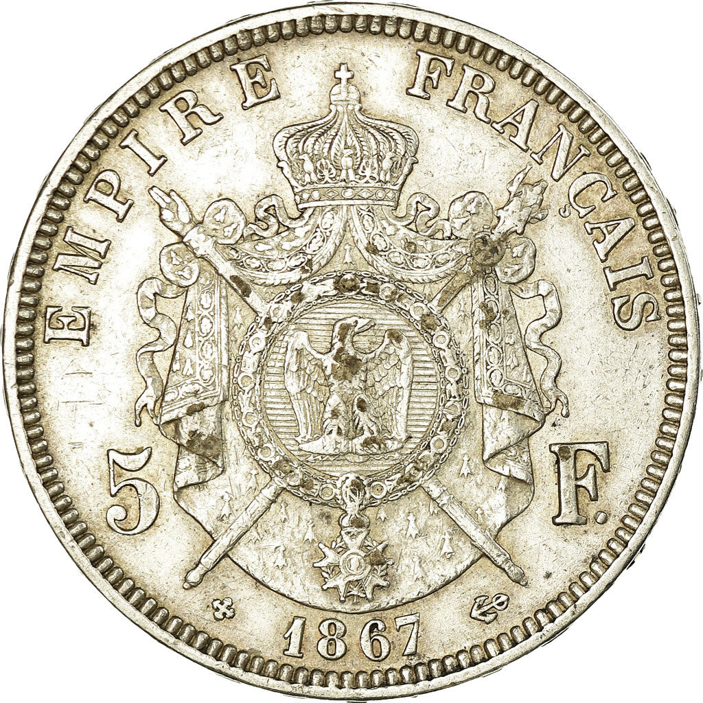 Moneta, Francja, Napoléon III, 5 Francs, 1867, Strasbourg, EF(40-45), Srebro