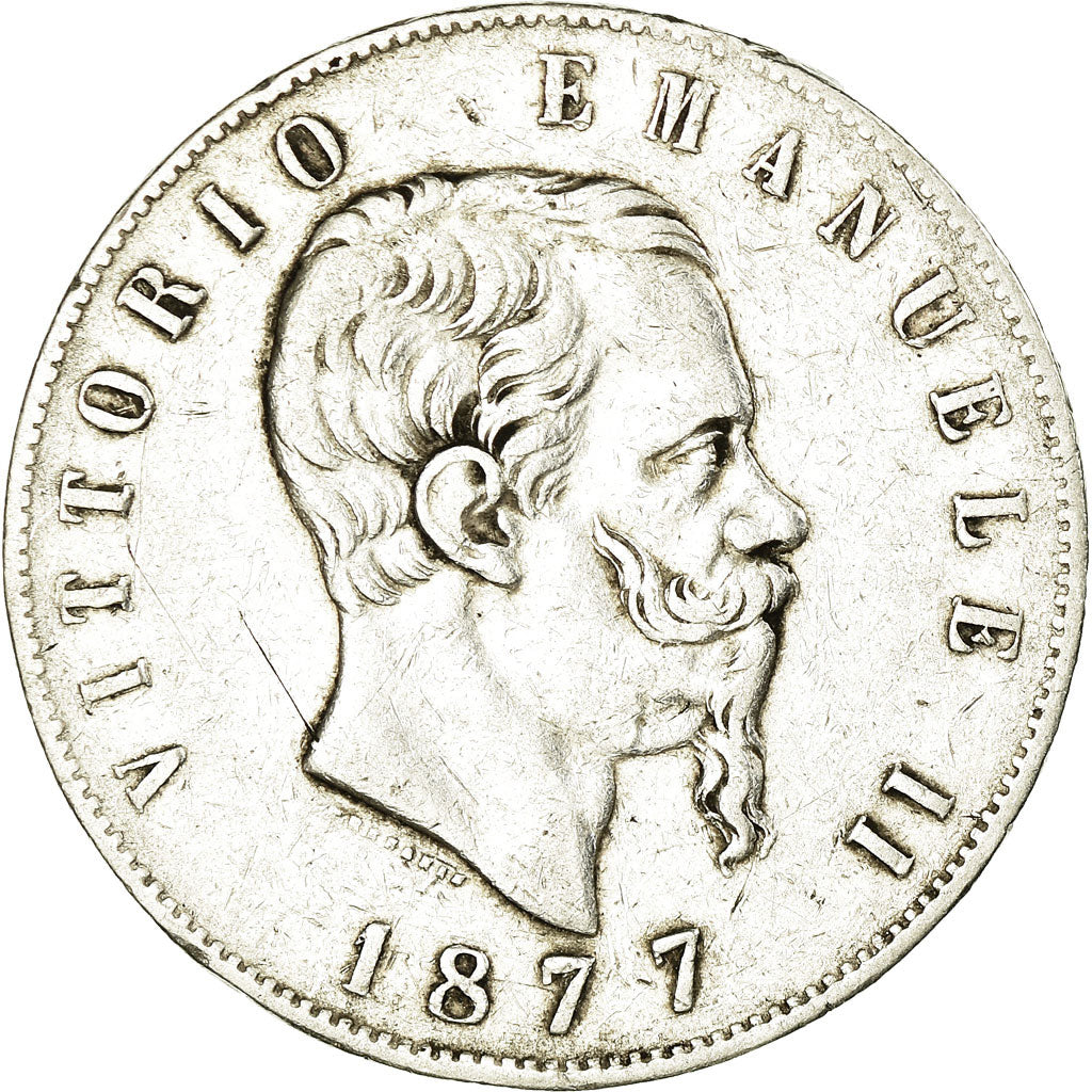 Coin, Italy, Vittorio Emanuele II, 5 Lire, 1877, Rome, EF(40-45), Silver, KM:8.4