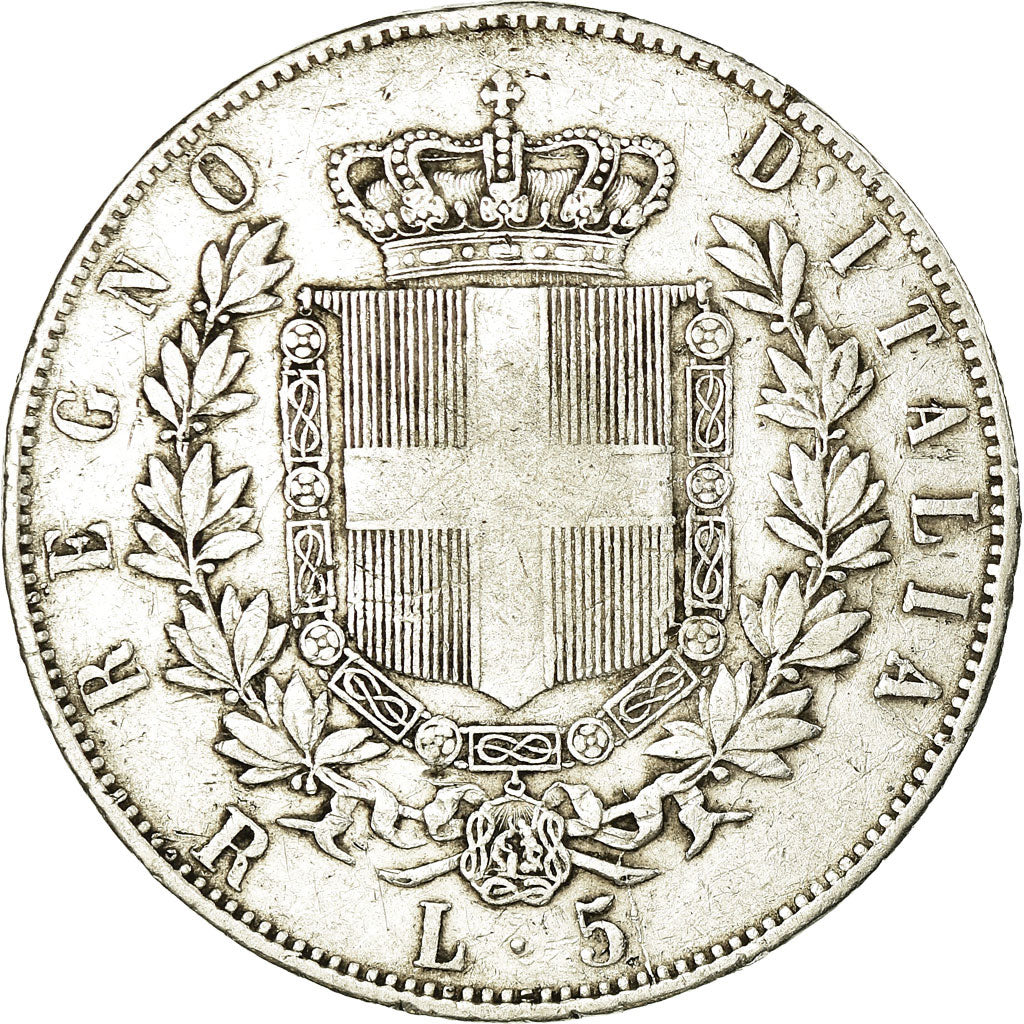 Coin, Italy, Vittorio Emanuele II, 5 Lire, 1877, Rome, EF(40-45), Silver, KM:8.4