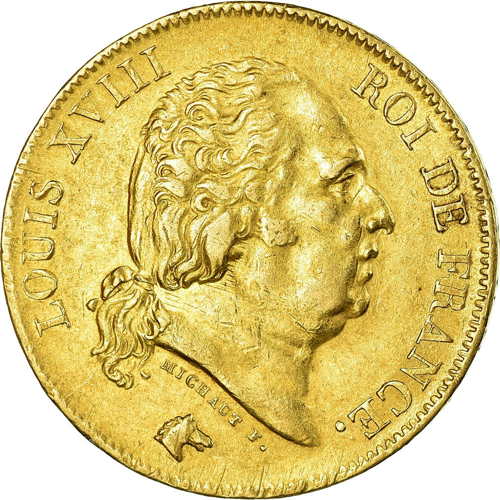 Coin, France, Louis XVIII, 40 Francs, 1818, Lille, AU(50-53), Gold, KM 713.6